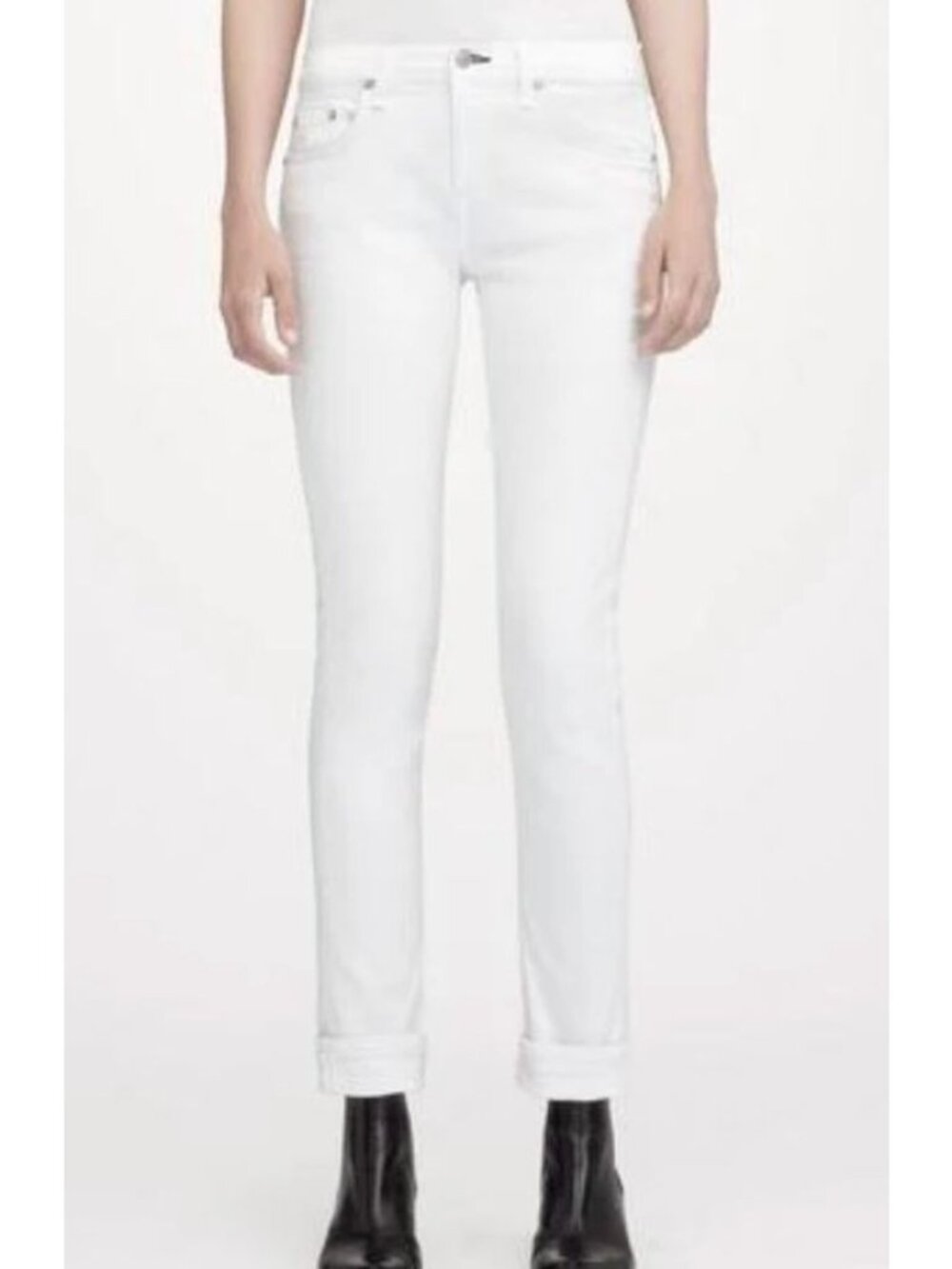 Rag & Bone Dre Aged Bright White Skinny Boyfriend Jeans Size 26